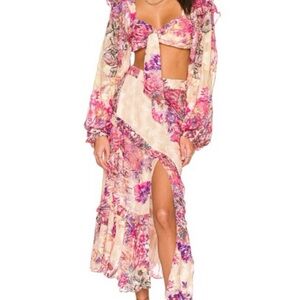 HEMANT & NANDITA Asymmetrical Floral Pink and Cream Skirt